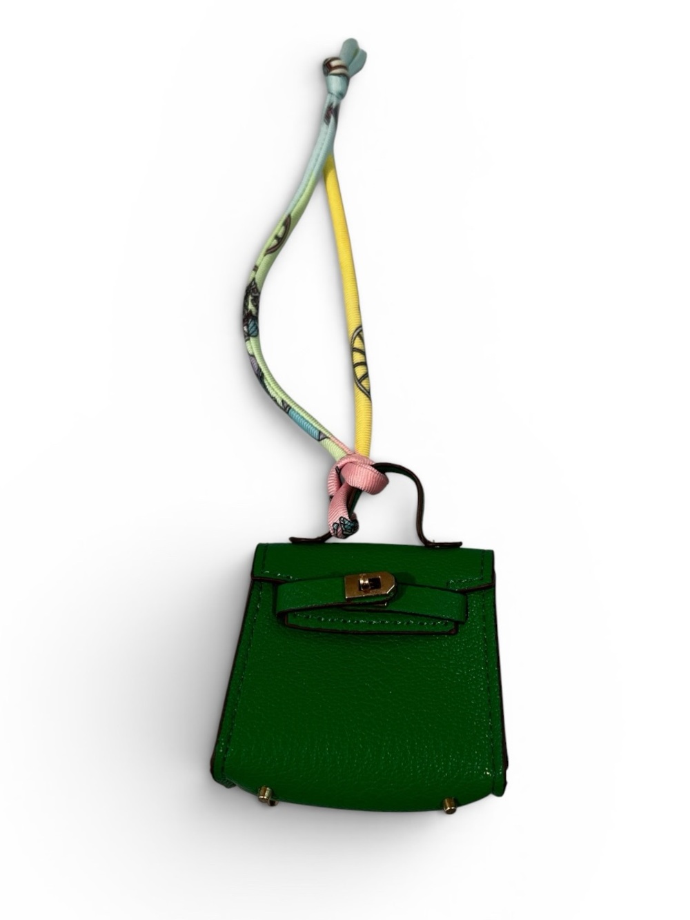 Green Mini Top-Handle Bag Charm with Scarf Tie NWOT